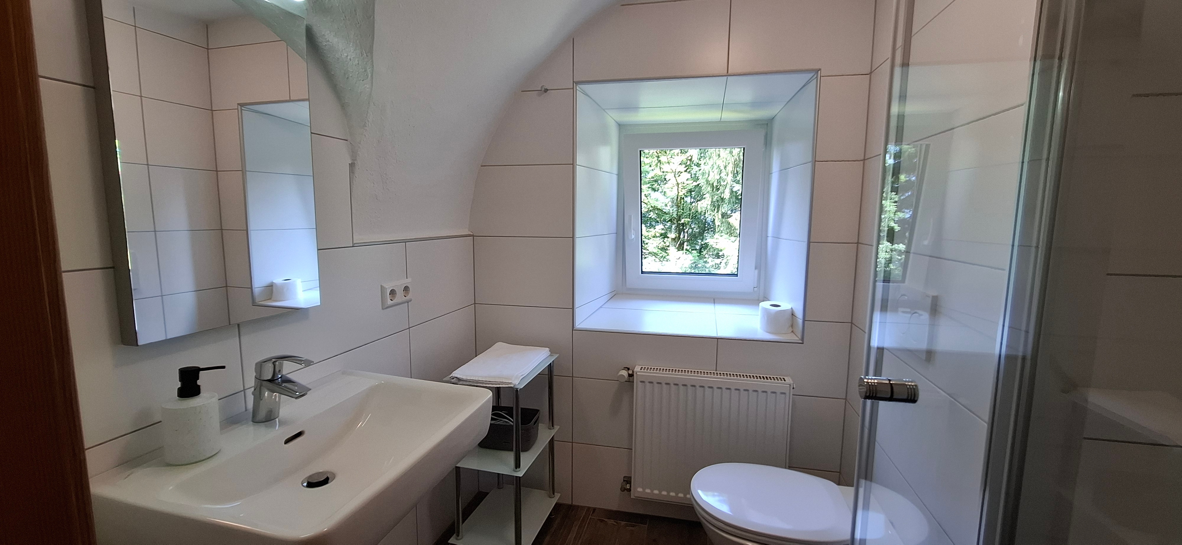 Badezimmer mit Dusche und WC